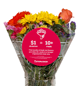 wrapped flowers with promo circle