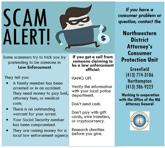 Graphic of warning about scammers pretending to be law enforcement