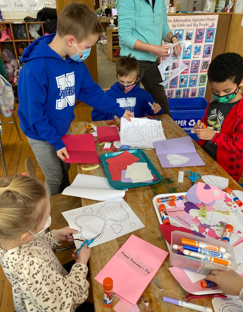 Students work on valentines at Northfield Elementary