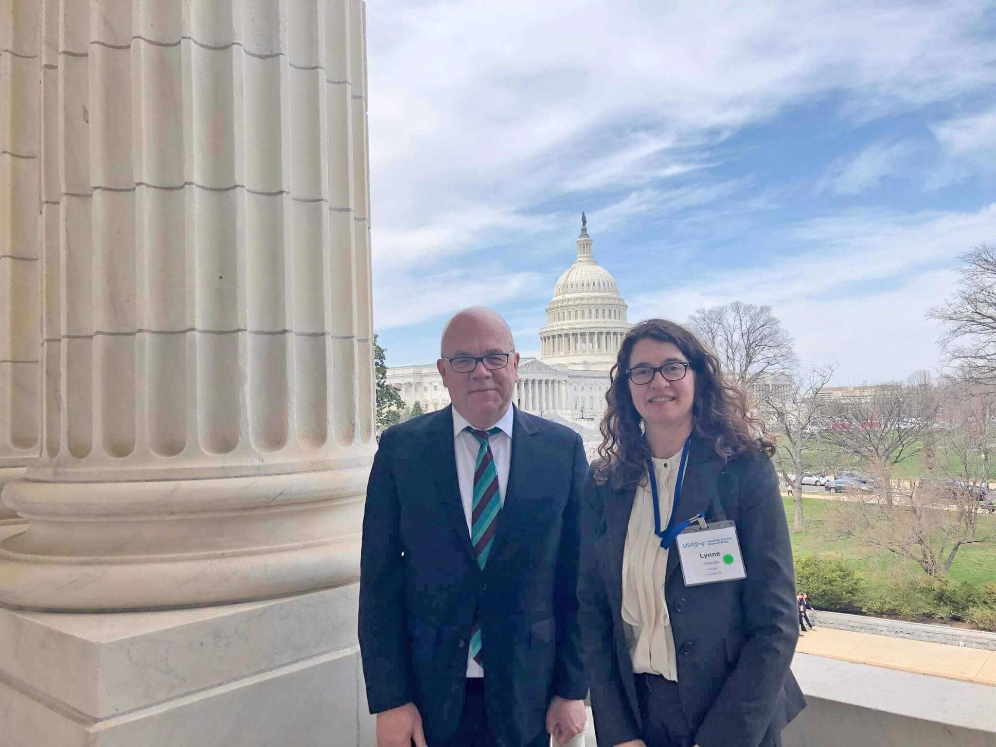 LifePath's Director of Community Services Lynne Feldman with Congressman Jim McGovern in front of the Capitol Building in Washington, DC.
