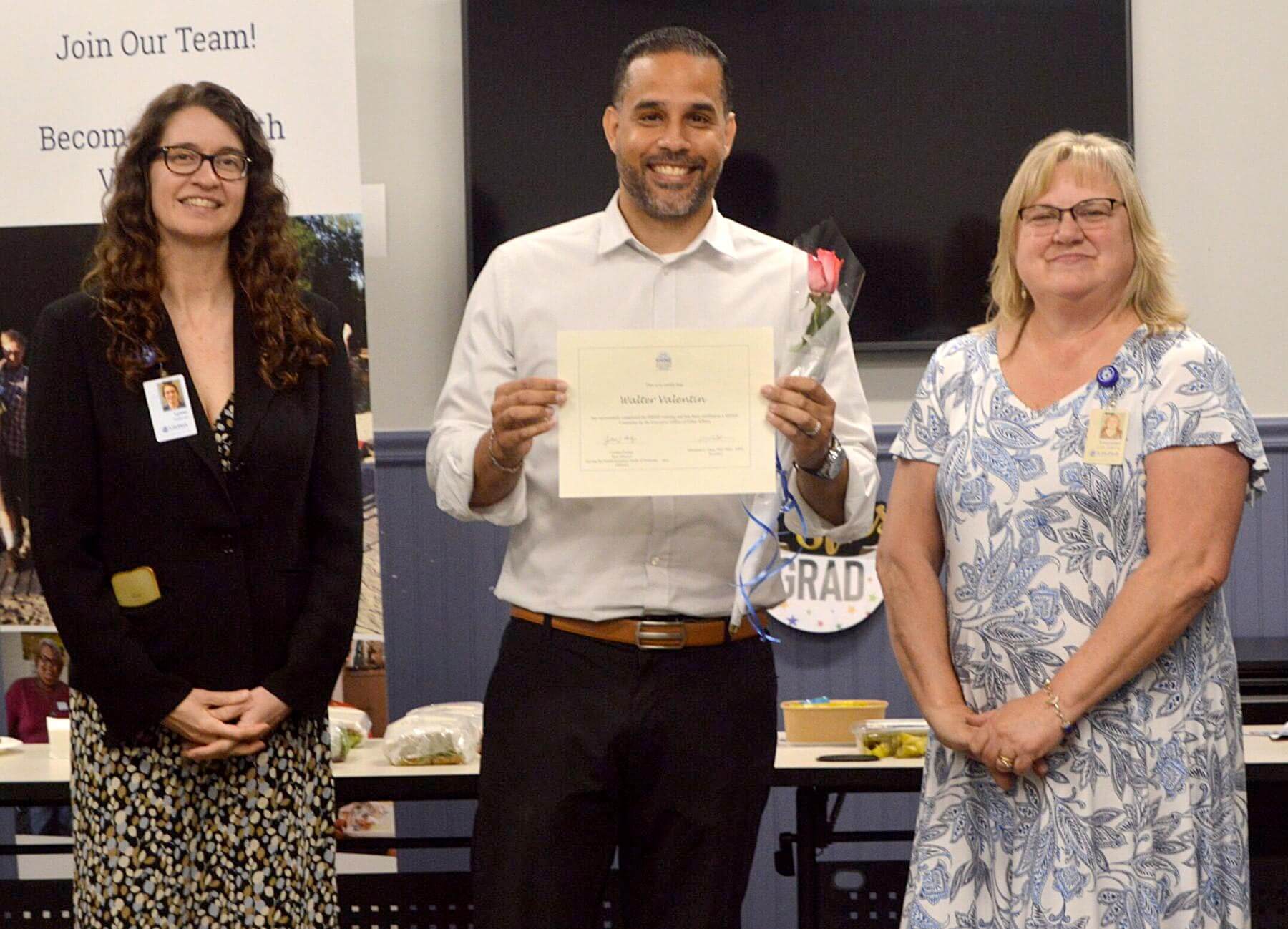 L. to R.:  Lynne Feldman, Director of Community Services, LifePath; Walter Valentin, SHINE Graduate; Lorraine York-Edberg, SHINE Regional Program Director.