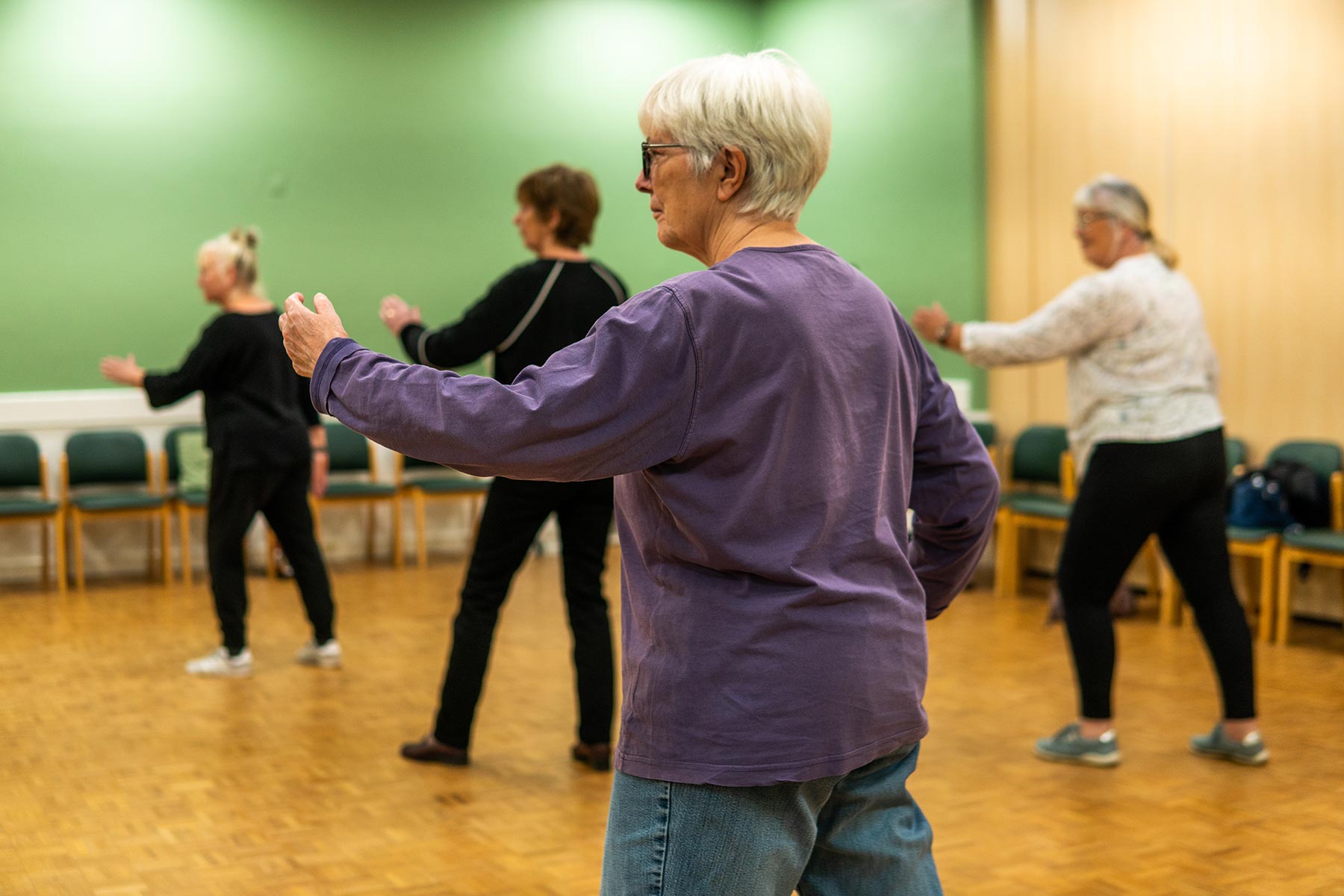 Older adults in a tai chi class