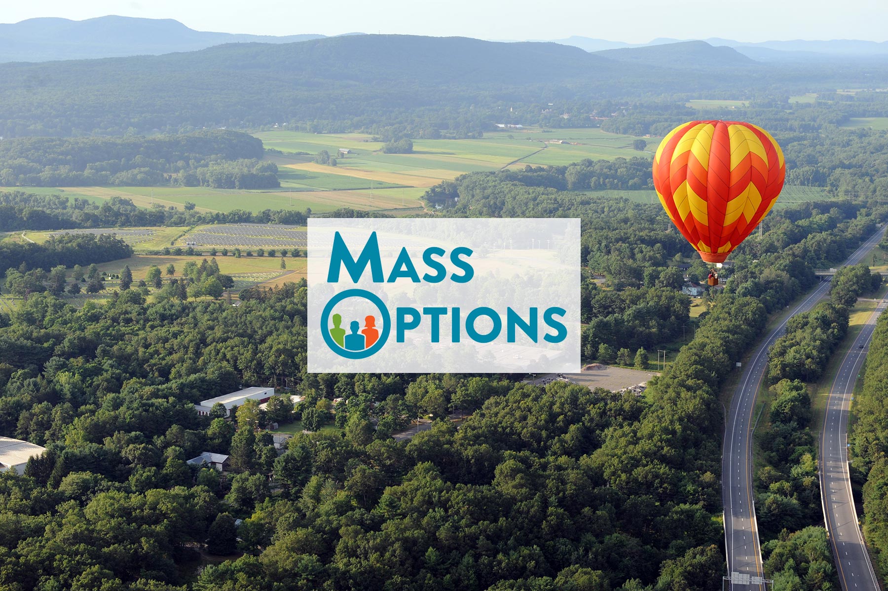 MassOptions logo over an aerial view of Franklin County