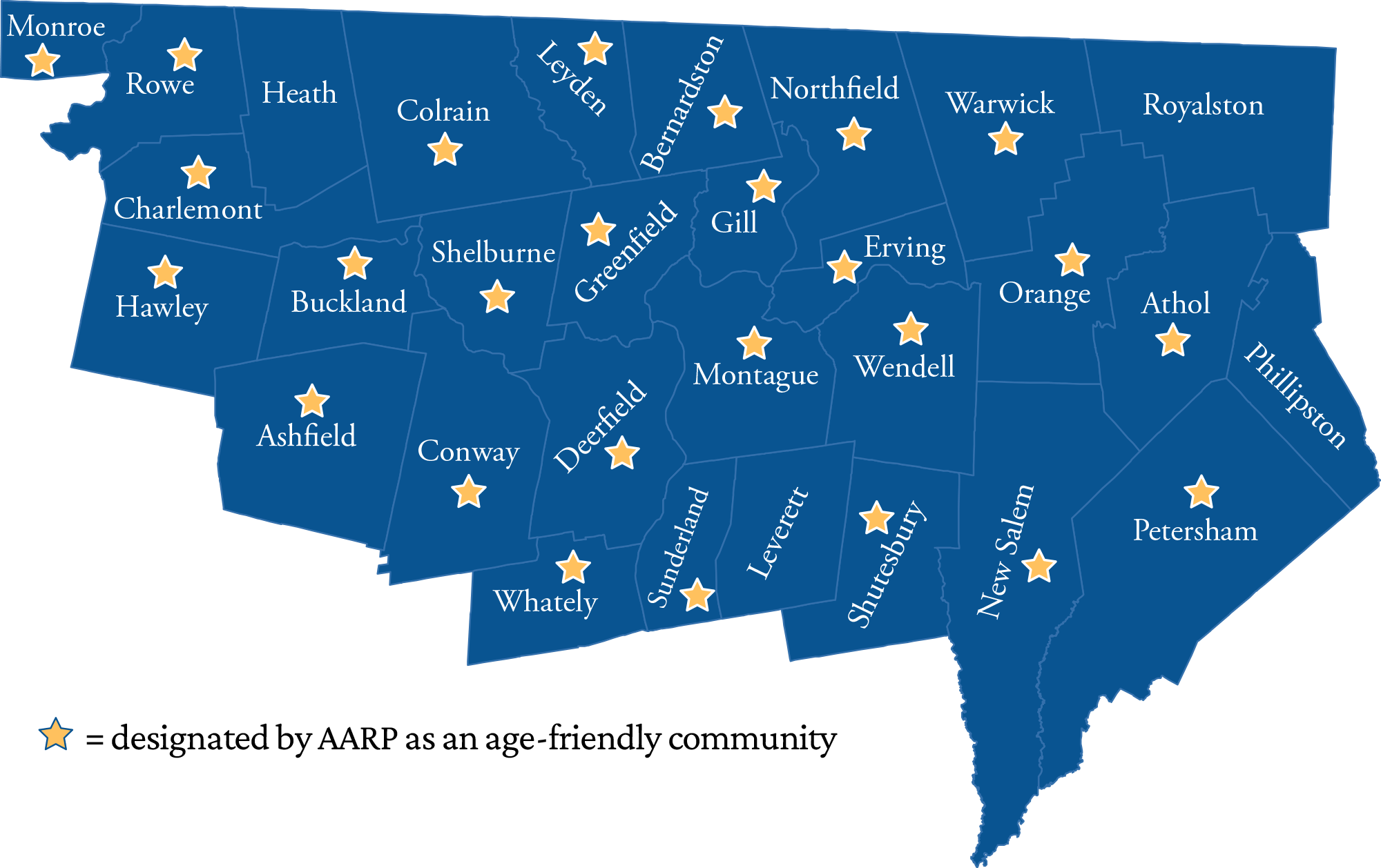Map of Franklin County, Massachusetts, showing Age- and Dementia-Friendly Communities